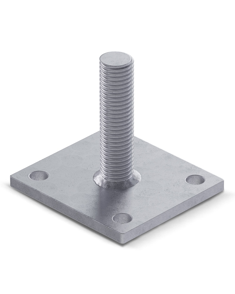 Stützenfußunterteil Pfostenträger UT1 Zink-Nickel Grundplatte 100 x 100 mm M24 Gewindstange 90 mm