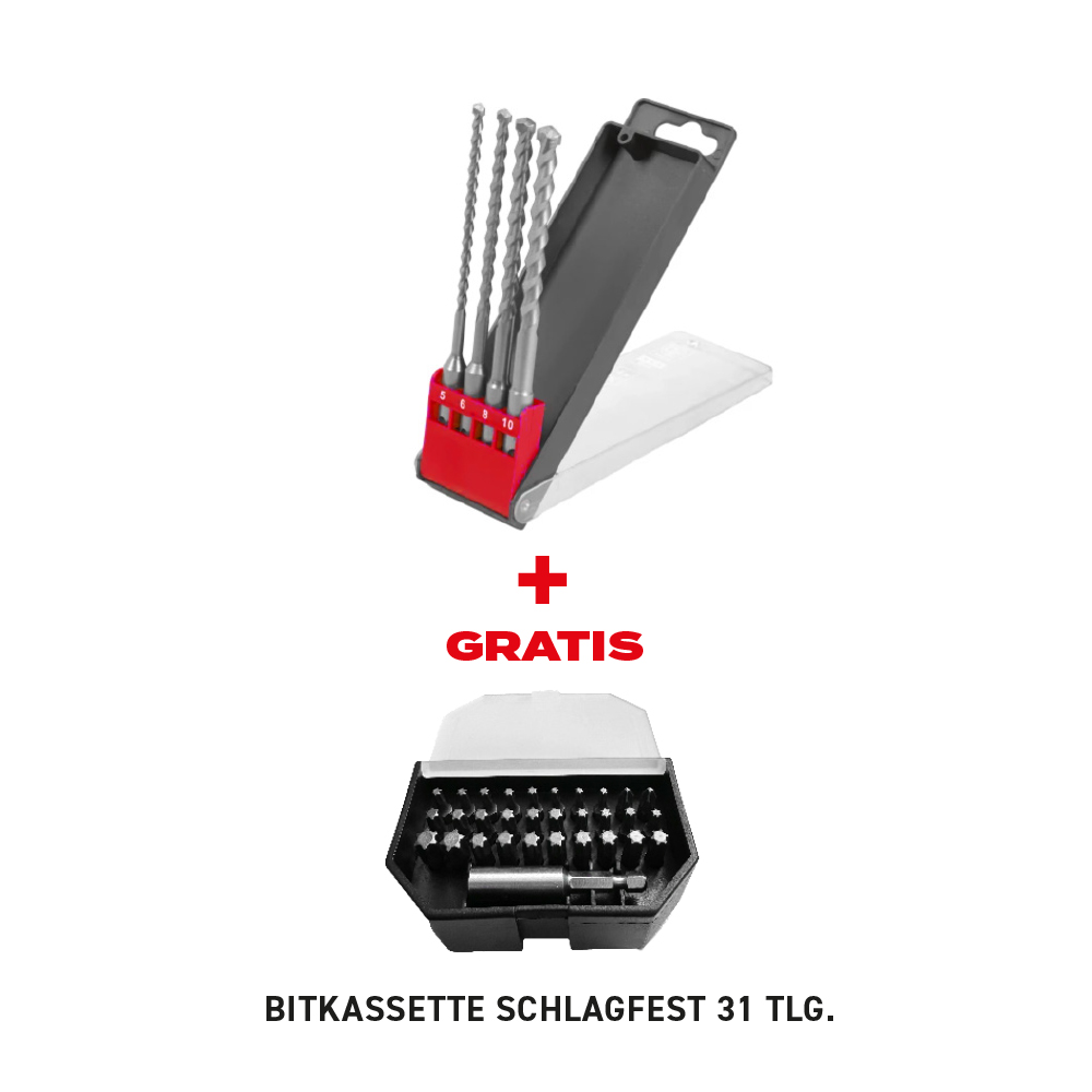 SDS PLUS HARTMETALL BOHRKASSETTE 5-6-8-10 MM + BITSET